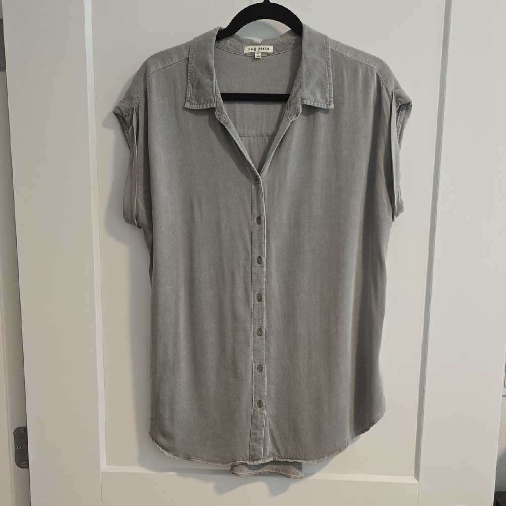 Rag Poets Gray Short-Sleeve Button-Down Shirt - Medium
